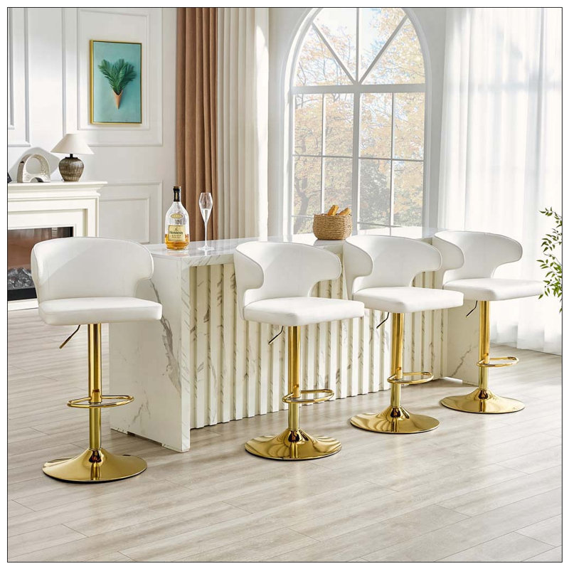 Tabouret de bar rotatif moderne, White+Gold-4pcs