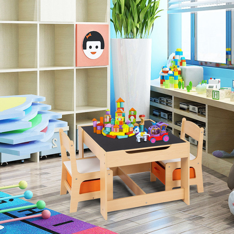 Natural MDF Kids Play Table and Chair Set with Storage