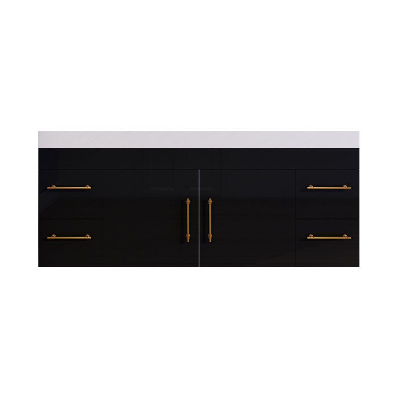Ensemble de meuble-lavabo double mural 71 "Spring, Noir lustré