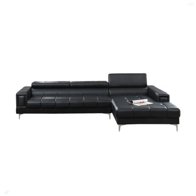 Bonded Leather Sectional Sofa With Adjustable Headrest