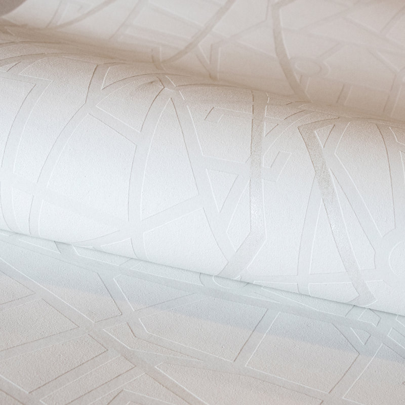 Slow Living Metallic Geometric Lines Wallpaper Roll , Ivory White