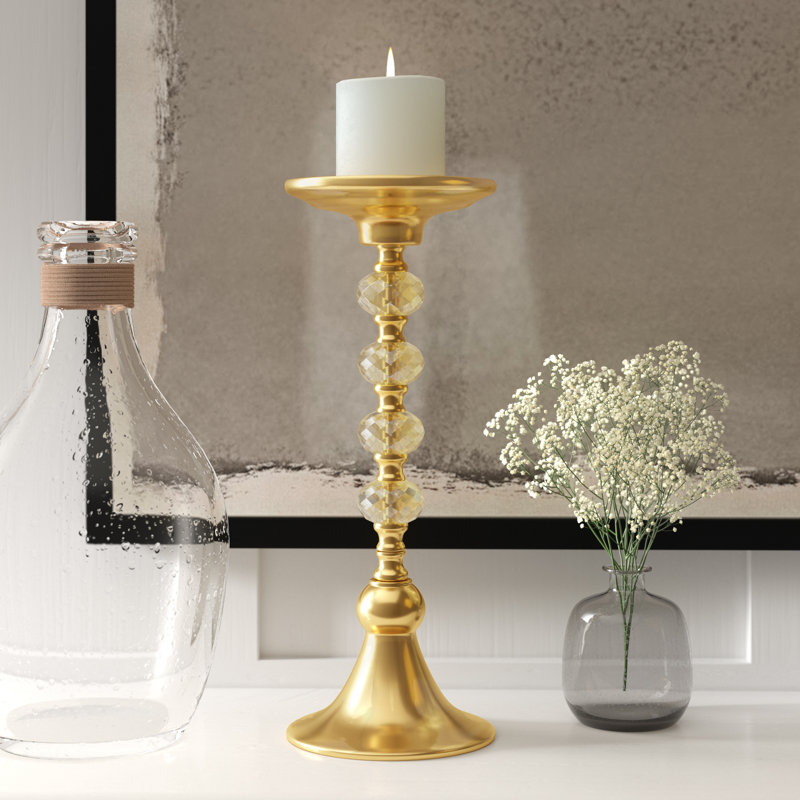 Bougeoir de table en cristal, Or, H 13 po x l 5 po x P 5 po