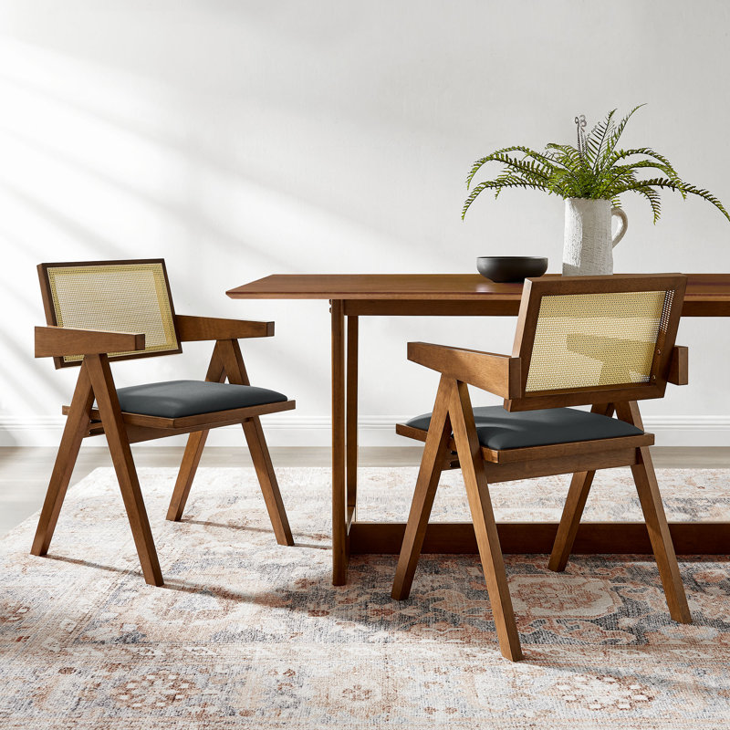 Ensemble de 2 fauteuils de salle à manger en cuir Thera, Noyer, Noyer