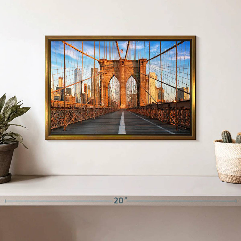 Passerelle piétonne Brooklyn Bridge, 13 po x 9 po, Cadre flottant doré