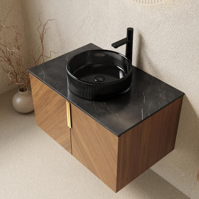 Meuble-lavabo mural moderne 30 po avec lavabo et portes doubles