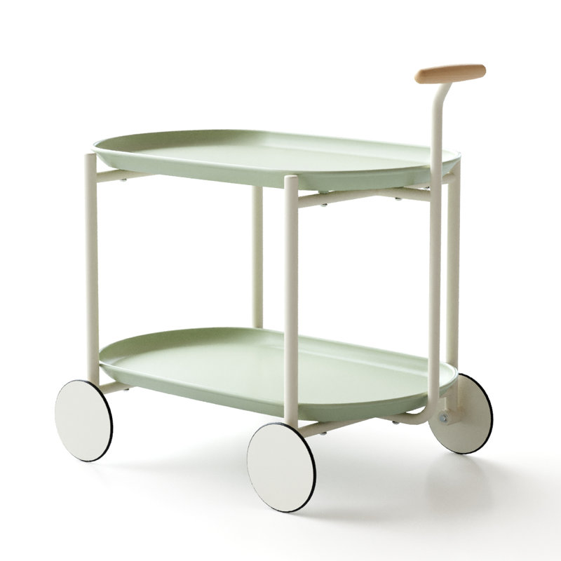 Chariot de rangement Moon (vert) de style chariot de cuisine moderne scandinave, L 24,8 po x l 16,5 po x H 25,4 po, ABS + acier, 2 niveaux, îlots de cuisine et chariots, vert antique