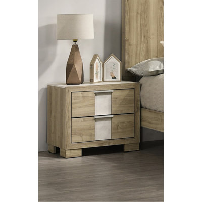 Contemporary Driftwood Finish 1pc Two - Drawer Wooden Nightstand For Bedroom, 21.3" Height, Hassle Assembly Appeal, Metal Hand Pull, 16.15" Width