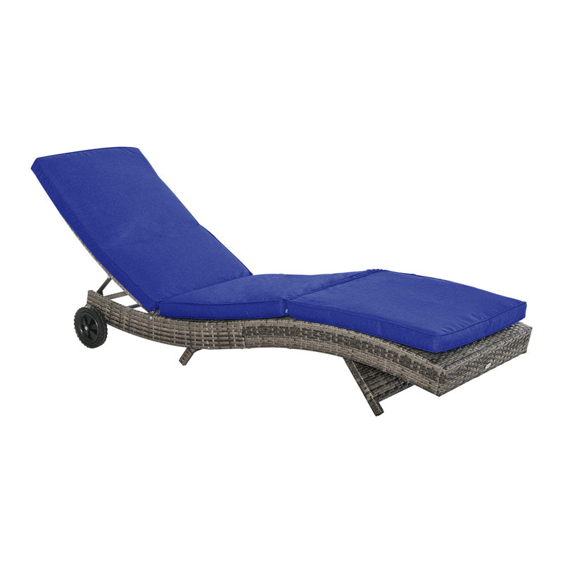 Chaise Lounge Pool Chair, Outdoor PE Rattan Cushioned Patio Sun Lounger W/ 5-Level Adjustable Backrest & Wheels For Easy Movement, Wicker,