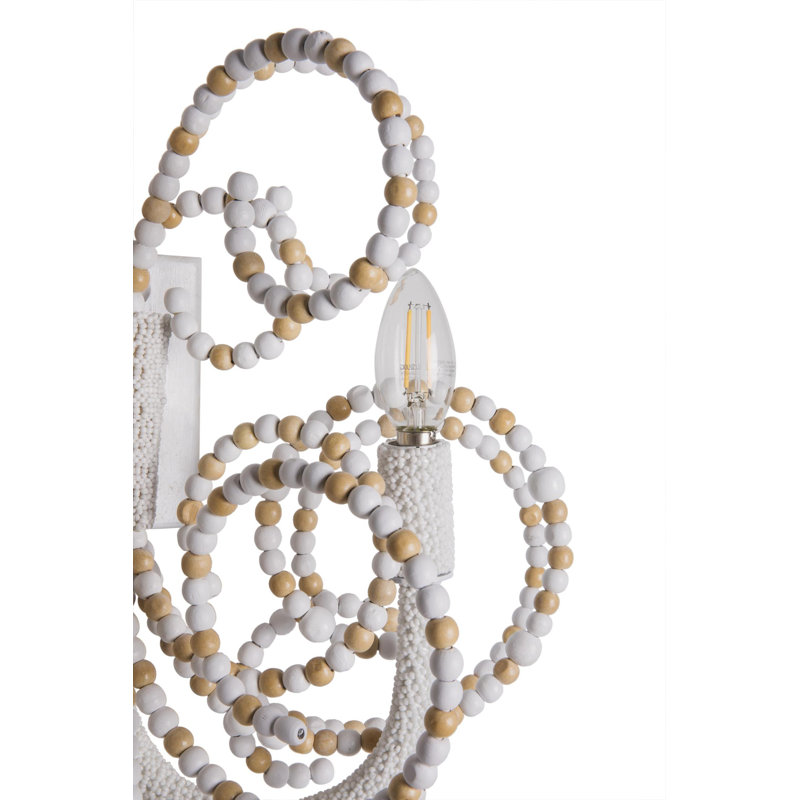 Wood Bead Wall Sconce, Natural/White