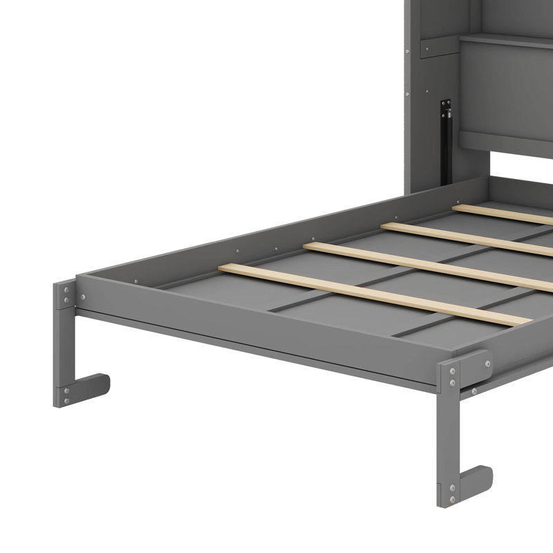 Lit escamotable fonctionnel avec tablettes intégrées, Lit double, Gris