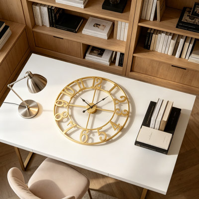 Grande horloge murale de 30 pouces pour le décor du salon, horloge silencieuse à piles en métal doré avec chiffres arabes, horloge décorative moderne pour cuisine de chambre à coucher