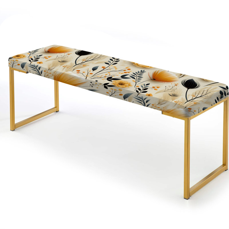 Banc en tissu beige et orange à motif de fleurs beiges et oranges
