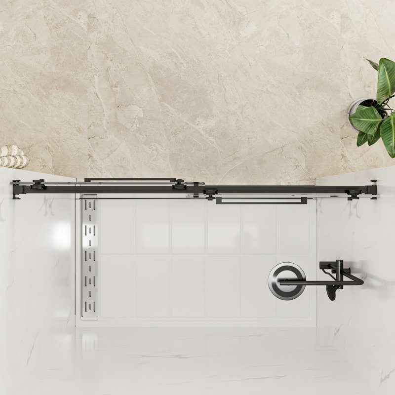 Catalyst 62"- 66" W x 76" H Double Sliding Frameless Shower Door in Matte Black with 3/8" Clear Glass, Matte Black