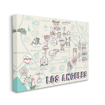«Los Angeles California City Landmark Map Famous Destinations» par Ziwei Li, reproduction d'art textuel