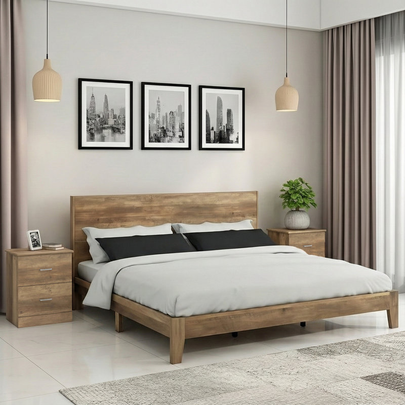 Allyannah 3 Pieces Bedroom Set, King, Knotty Oak