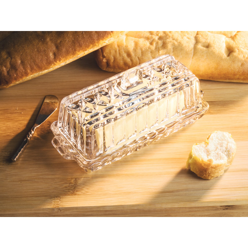 Beurrier - plat à fromage - recouvert - cristal taillé - rectangulaire - longueur 7,25 po - fabriqué en Europe