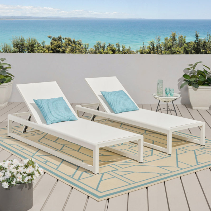 Outdoor Versatile Aluminum Chaise Lounge Set For Relaxation And Comfort, 2Pcs, White