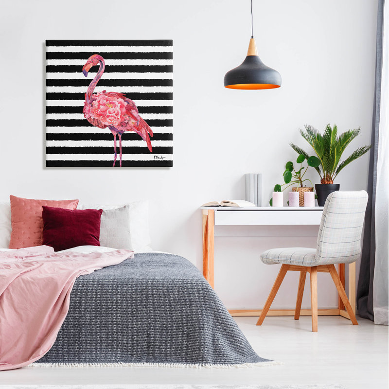 «Blossoming Pink Flamingo Stripes», art numérique par Paul Brent, H 30 po x l 30 po x P 1,5 po, Toile tendue