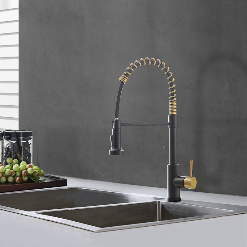 HHK HOME Kitchen Faucet, Black/Brushed Nickel