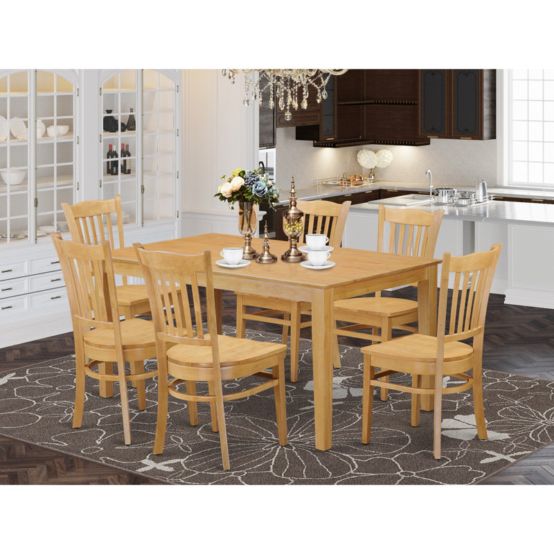 7 Piece Kitchen Table Set Consist of a Rectangle Dining Table and 6 Dining Chairs, Oak, 7 Pieces: Table, 6 Chairs, Oak