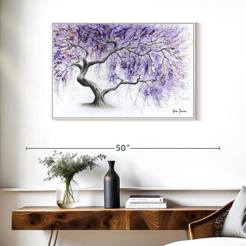 Arbre de prospérité mauve, Cadre flottant blanc, 37 po x 25 po