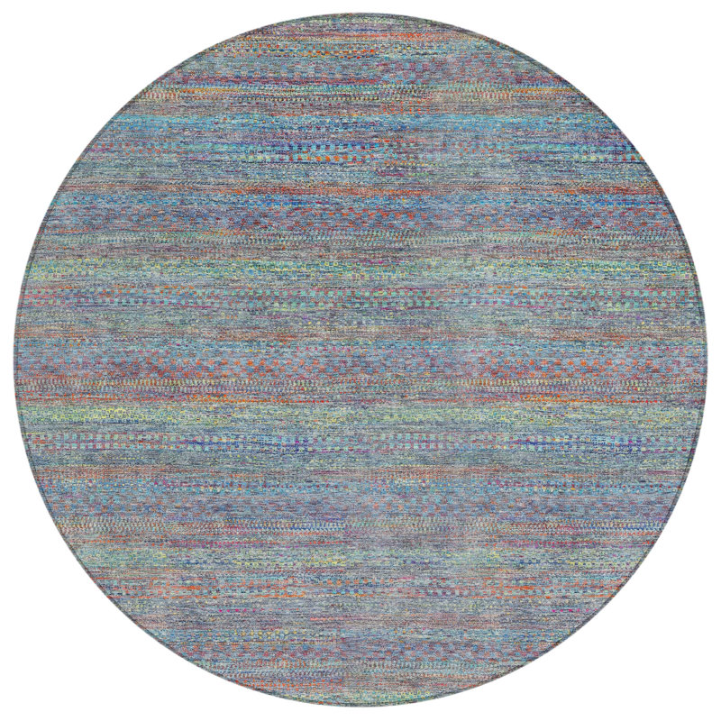 Machine Washable Indoor/Outdoor Oden ACN2148 Striped Rug, Round 8'