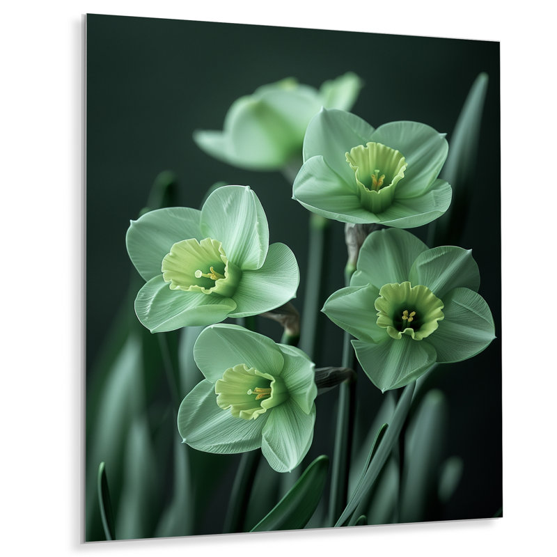 Monochromes de jardin glamour jonquilles II - jonquilles murales, Sans cadre, métal, H 16 po x l 32 po