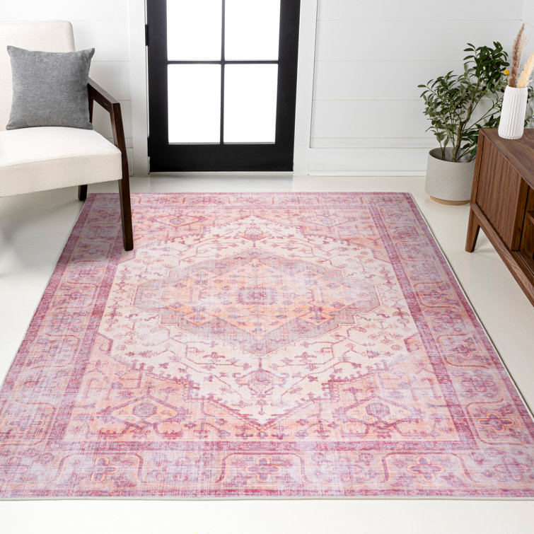 Scottsdale Ogee Medallion Machine-Washable Red/Orange/Cream Rug