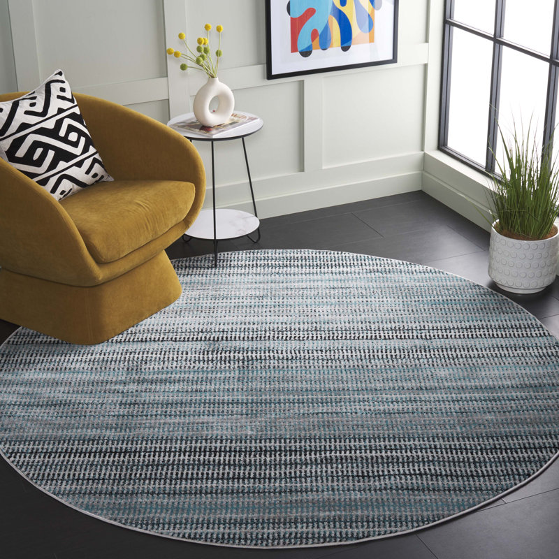 Tapis sarcelle / gris Cohn, Rond 6 pi 7 po