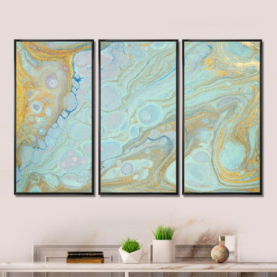 «Blue and Gold Marble Agate Ripples II», ensemble d'art mural sur toile Glam