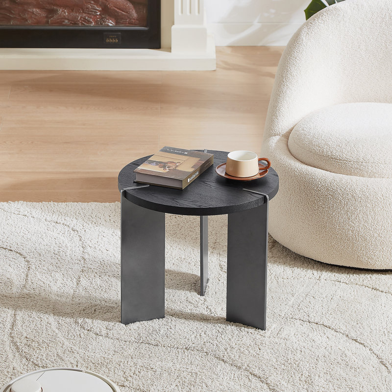 Table basse ronde en bois de chêne noir et pieds en métal noir, Noir