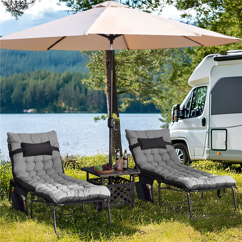 Folding Beach Chair with Cushions, Black