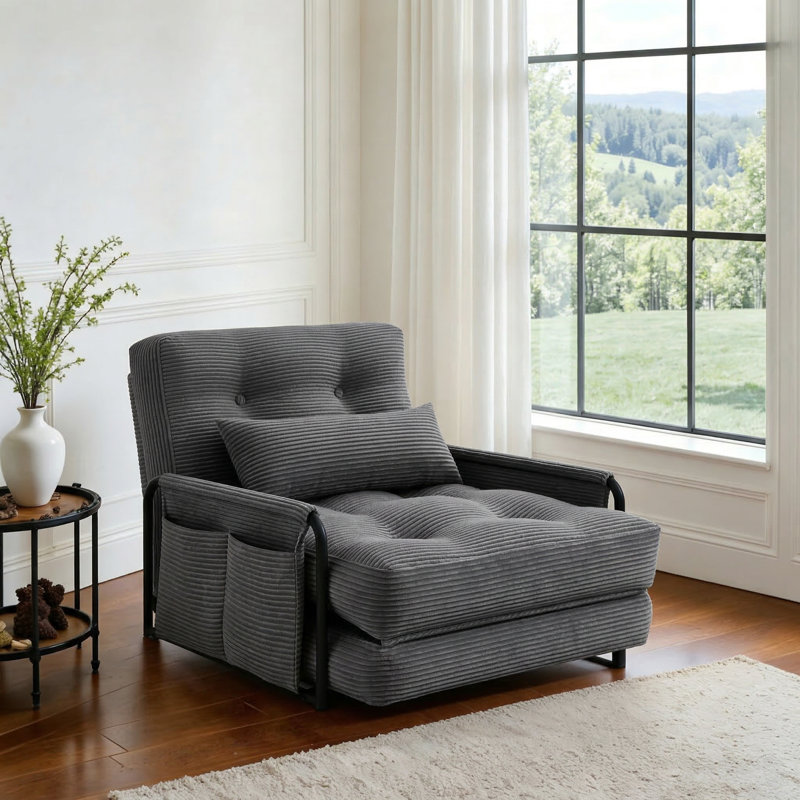 Foldable Single-Seat Sofa Bed With High-Resilience Density Foam Cushioning, Gray