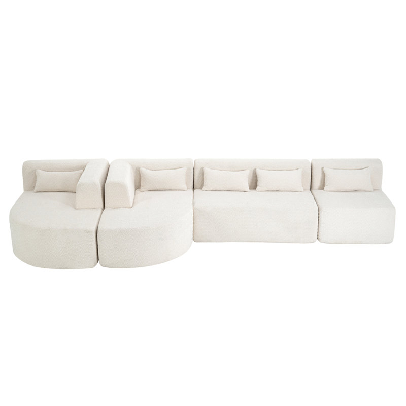 Canapé rembourré de 144 po avec deux méridiennes et cinq coussins de dossier pour le salon, Polyester beige