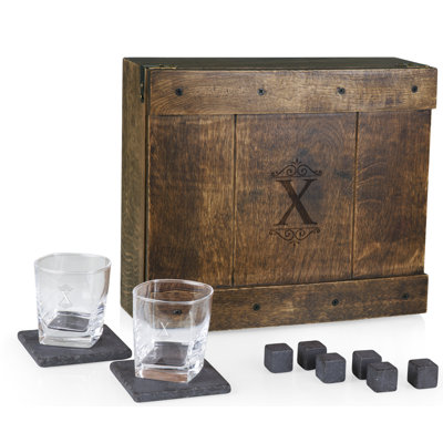 Monogram Whiskey Oak Box, ensemble de 2 verres à whisky et pierres Espen
