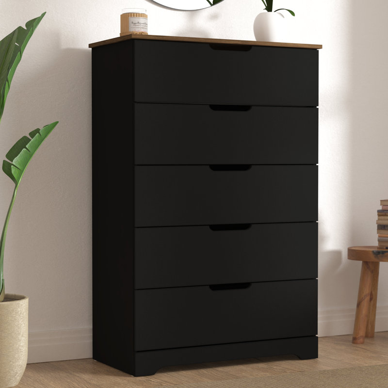 Aroob 5 Drawer 31.5'' W Dresser, Black/Knotty Oak