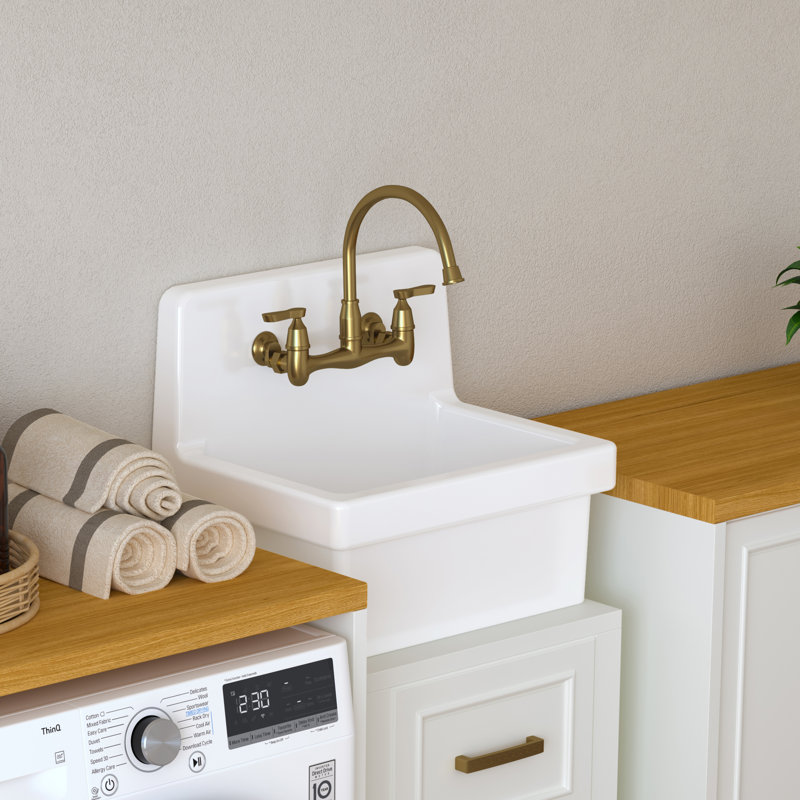 21 Inch Wall Mount Utility Sink, High Back Farmhouse Sink, White Ceramic Bathroom Sink Above Counter, Floating Porcelain Laundry Tub for Kitchen, Bathroom, Garage (21.3" x 16.2")
