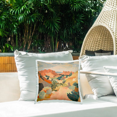 Coussin d'extérieur imprimé abstrait "Desert Scene" par Petal Prints Design