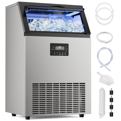 Machine à glaçons 150LBS / 24H commerciale, double entrée d'eau et nettoyage automatique pour les bars, les cafés et les cuisines