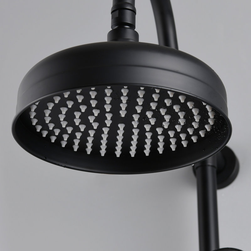 Douche murale double avec pluie de 8 po et poche, élégance noir mat