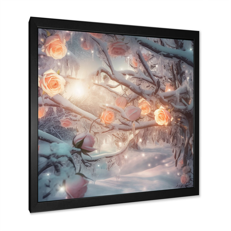«Peach Enchanted Roses I», reproduction sur toile, Cadre photo noir, H 16 po x l 16 po x P 1 po
