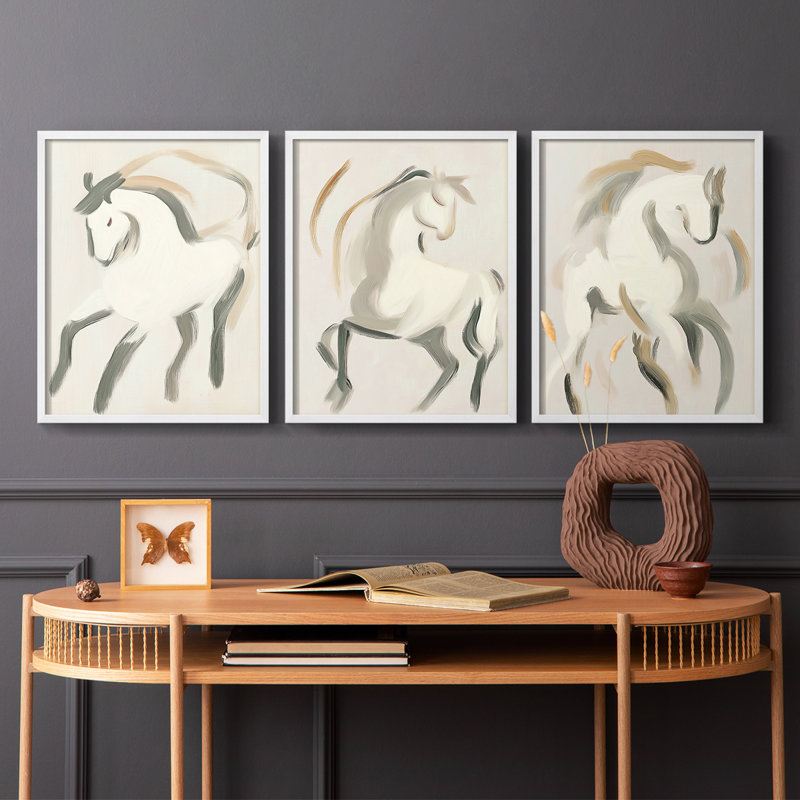 Equine  Series  CXVI  -Set Of 3 Framed Giclee Prints -Ready to Hang, 28" H x 22" W, White