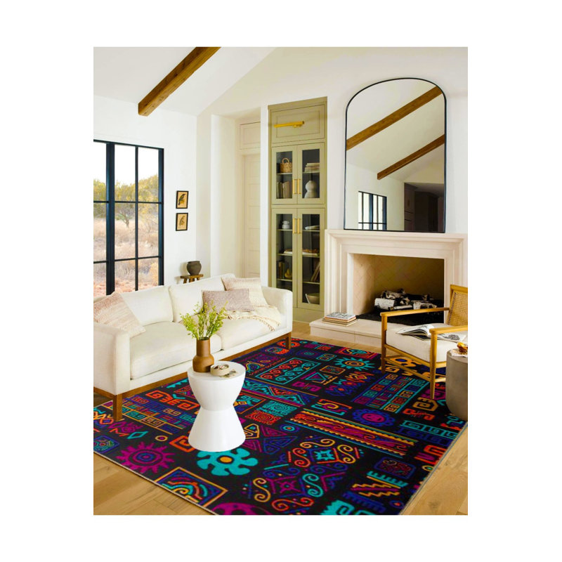 Tapis noir lavable décoratif à thème botanique, Sous-tapis rectangulaire 2 pi 6 po x 4 pi 11 po