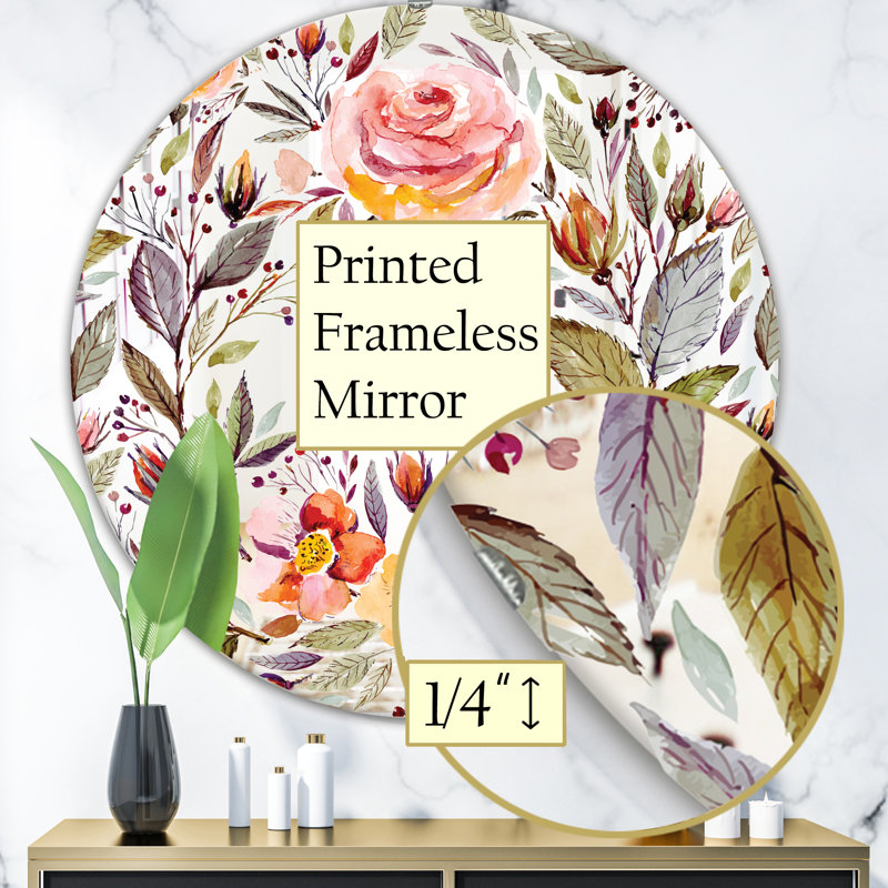 Miroir décoratif floral pastel, H 23,6 po x l 23,6 po