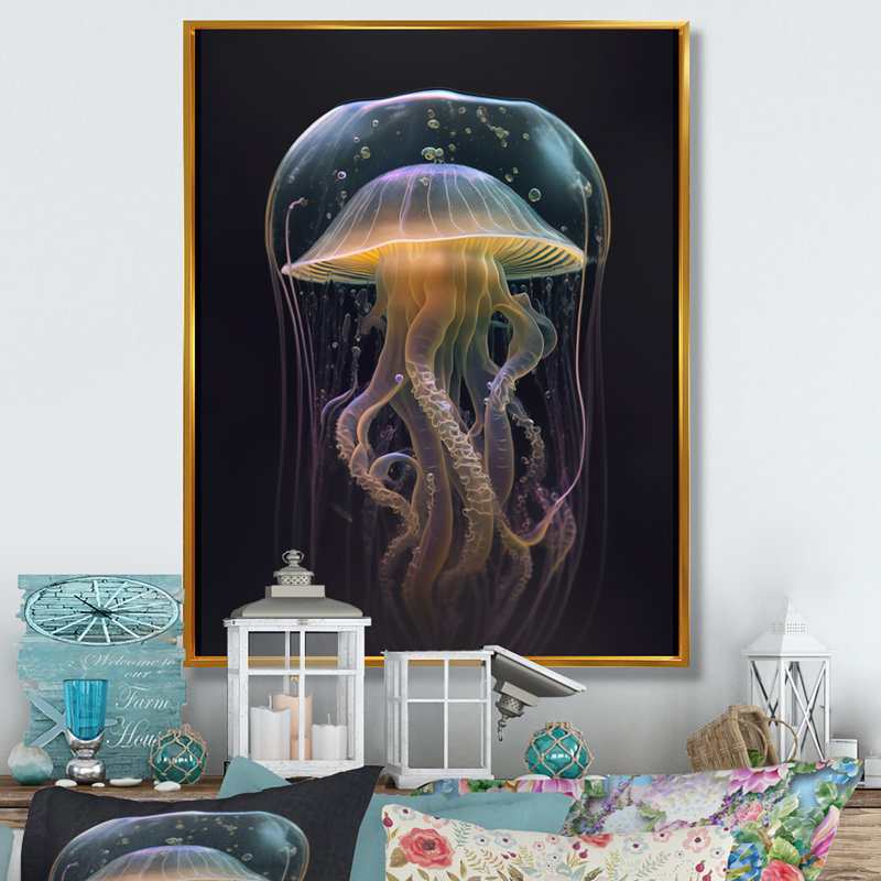 Méduse II - reproduction sur toile, L 12 po x H 20 po, Toile avec cadre flottant or