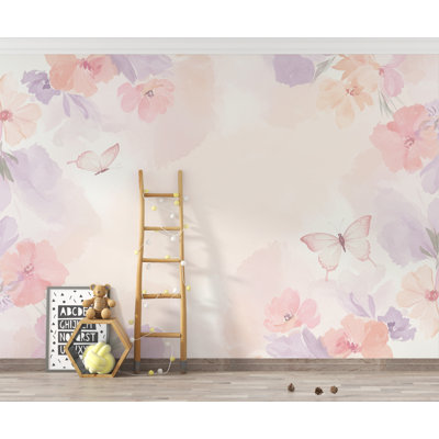 Papillon pastel, papier peint papillon peint à la main, papier peint neutre pour chambre d'enfant, décor de chambre de bébé aquarelle douce