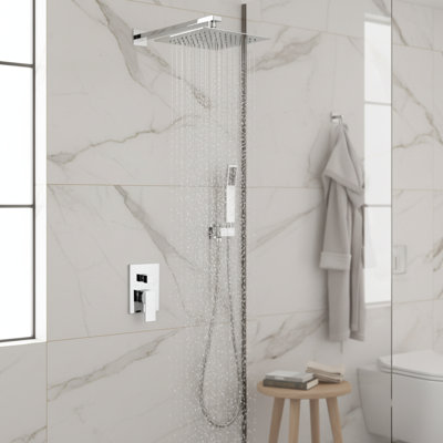12-Inch Wall Mounted Rainfall Shower Faucet Set with Handheld Shower Head and Valve Included