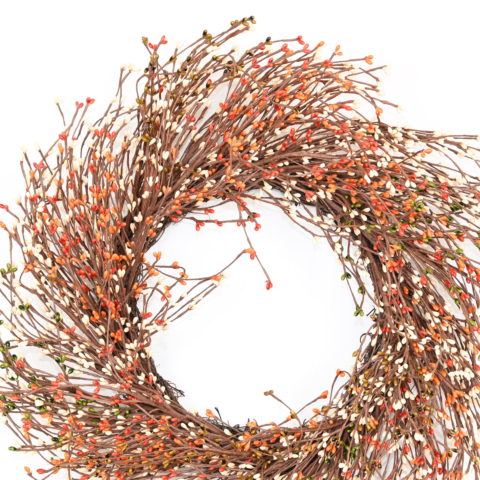 24" Handcrafted Twig, Berry Thanksgiving Wreath, Orange