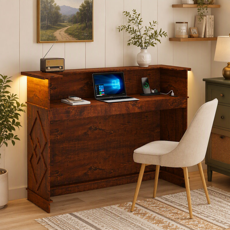Bureau de réception moderne Mono en noyer avec comptoir Transaction
