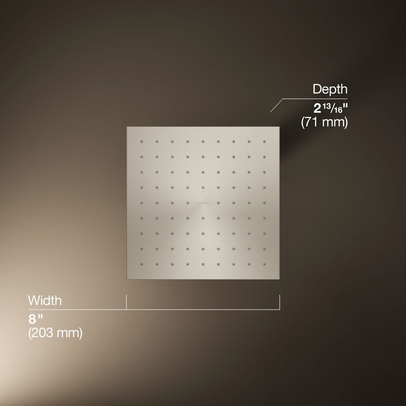 Contemporary Rain Shower Head, Vibrant Brushed Nickel, 1.75 GPM, Square